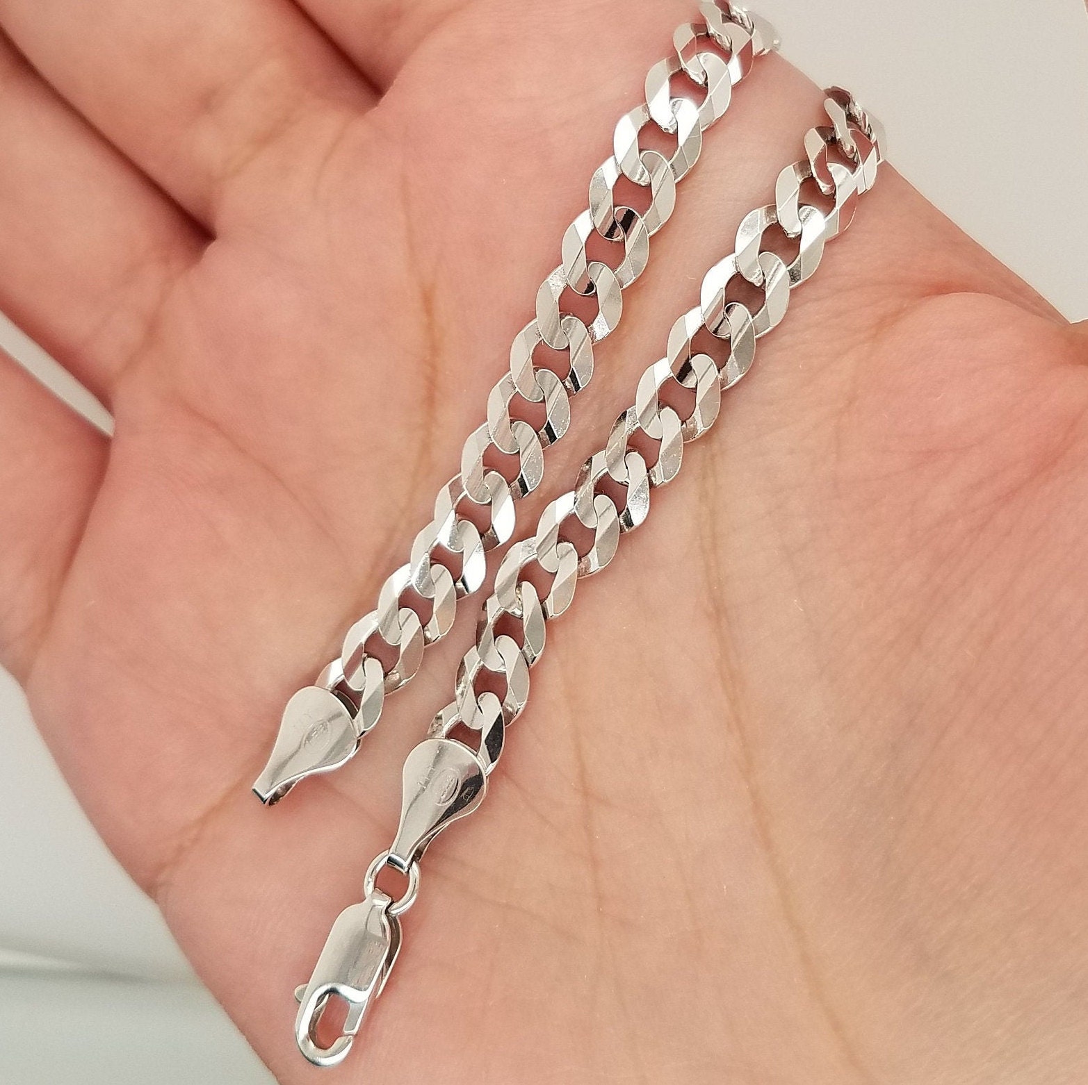 14K White Gold Cuban Link Bracelet Anklet 8 Inches 5.9MM Thick Etsy