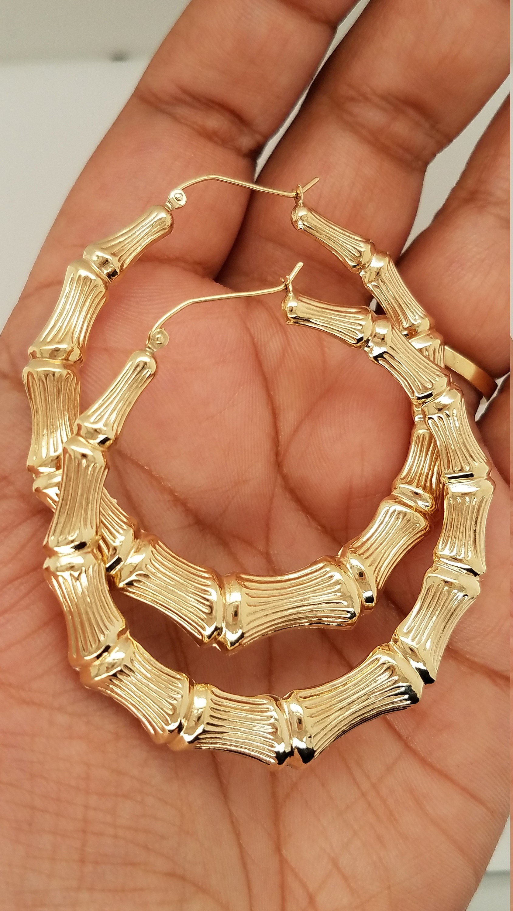 10K Yellow Gold Small Bamboo Hoop Earrings