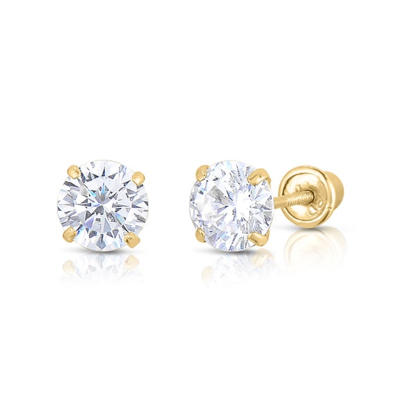 3MM-8MM Round Clear CZ 14K Solid Yellow Gold Stud Earrings - Etsy