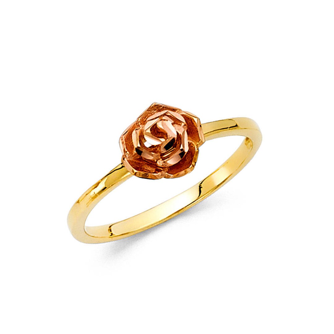 14k Solid Yellow Rose Gold Flower Ring Cocktail Band Diamond Etsy