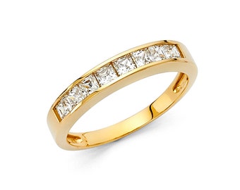 14k Massiver Gelbgold Diamant wie Zirkonia Ehering 1.0 Ct Princess Cut Channel Set
