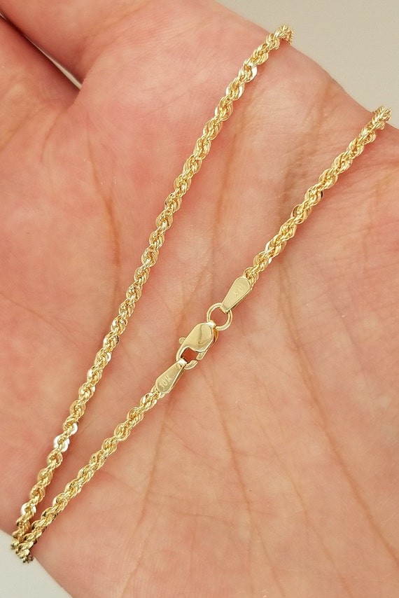 1.9mm 10k Gold Solid Diamond-Cut Rope Chain Necklace with Lobster Clasp