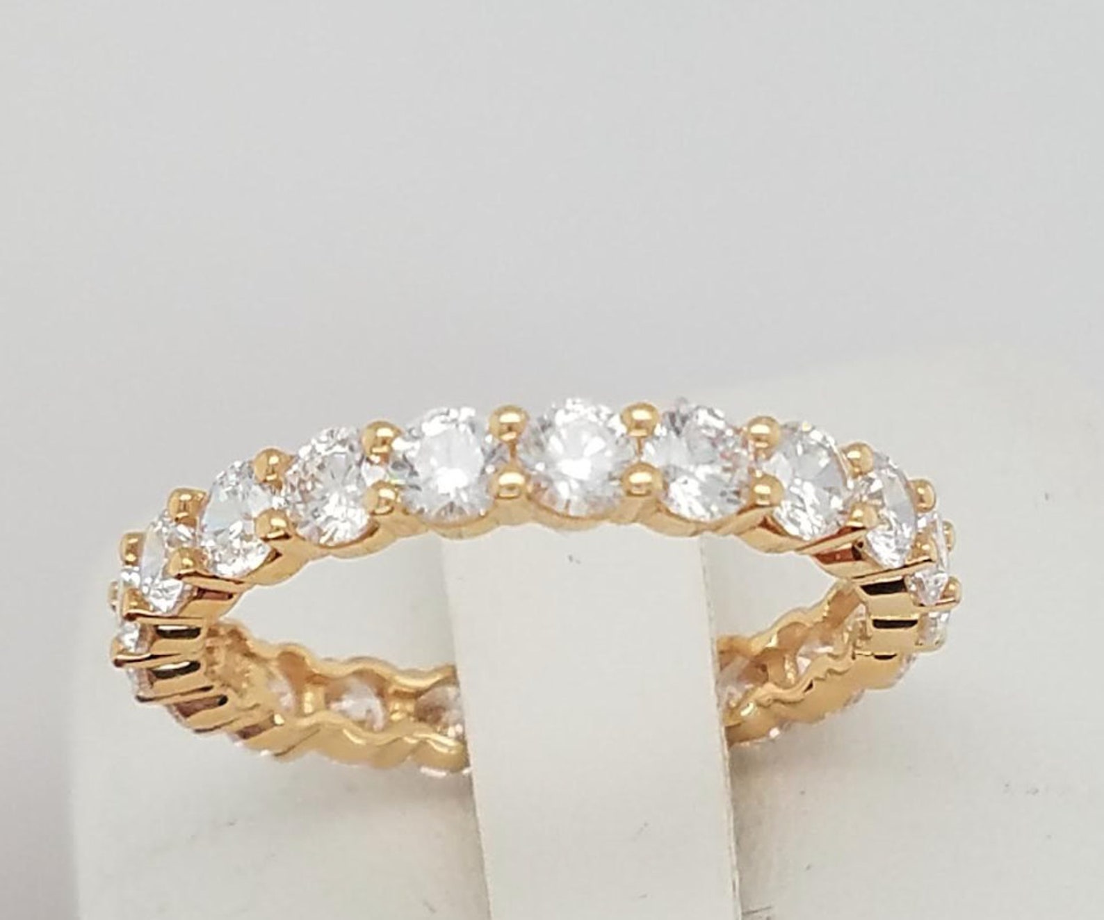 14k Solid Yellow Gold CZ Eternity Band Stackable Ring Endless Etsy