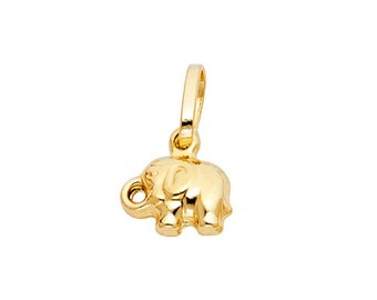 14K Yellow Gold 3D Mini Small Baby Elephant Charm Pendant 0.7 grams