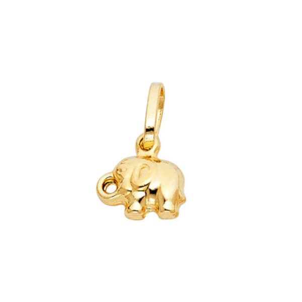 14K Yellow Gold 3D Mini Small Baby Elephant Charm Pendant 0.7 grams