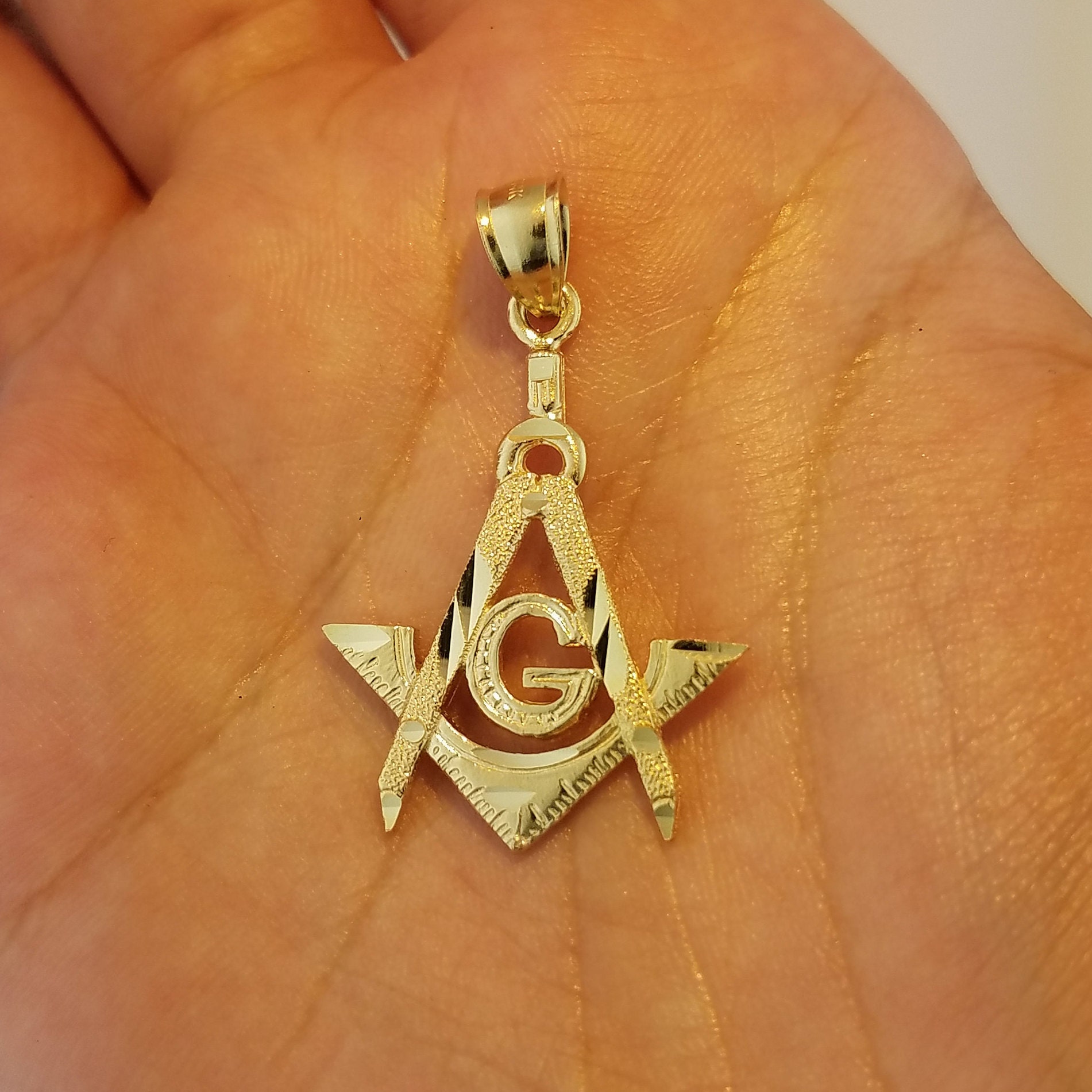 14K Solid Yellow Gold Masonic Pendant Charm Mason Freemason Etsy