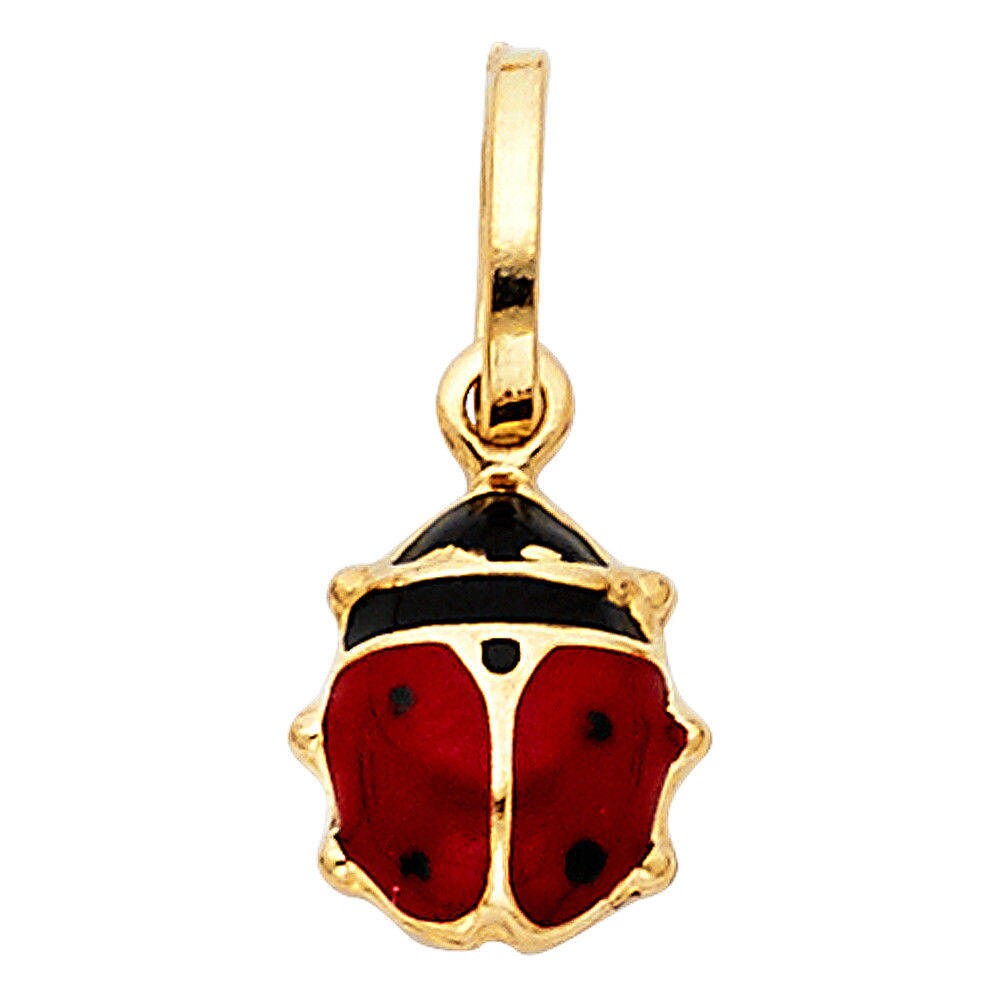 14k Yellow Gold Enameled Ladybug Necklace 