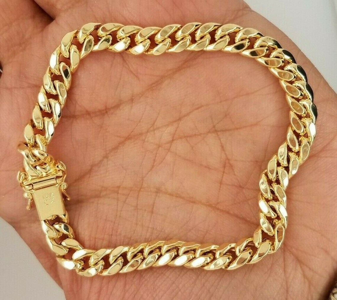 14K Yellow Gold Cuban Link Bracelet Anklet 8 Inches 6MM Thick Etsy