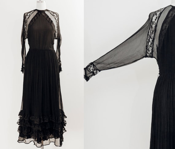 Living a Lace Dream Dress // 1980s Vintage Chiffo… - image 1