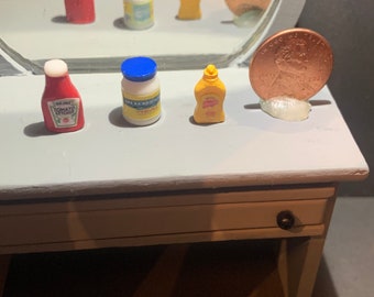 1:12 Scale Miniature Condiments. Ketchup, Mayo, Mustard.