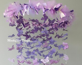 NEW ready to ship/purple ombre/RIBBON HOOP/Butterfly mobile/Monarch Butterfly/Butterflies/Kids room/Baby shower/Crib Mobile/Nursery Decor