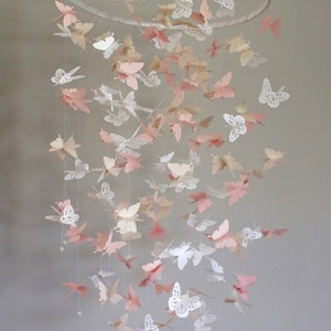 Butterfly Mobile:Pink/Blush/Champagne/Taupe/White/Baby shower/Nursery Mobile/Baby Girl Mobile/Girl bedroom Mobile/Nursery Decor/Gift/Custom. image 5