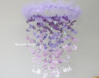 Purple tulle Butterfly mobile/Monarch Butterfly Chandelier Mobile/Kids room/baby mobile/Baby shower/Butterfly Crib Mobile/Nursery Decor/gift