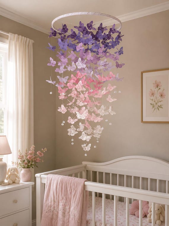 FULL BODIED Butterfly Mobile/Butterfly Crib Mobile/Purple/Pink Butterflies/Girl room/Baby shower/Nursery Decor/Nursery mobile/Baby nursery.