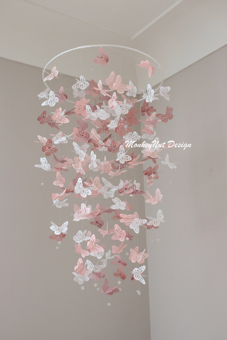 DUSTY ROSE MAUVE blush, light blush white butterfly mobile/Baby shower gift/Nursery Mobile/Girl bedroom Mobile/Nursery Decor/birthday gift. image 4