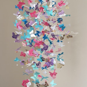 Móvil de mariposa multicolor DORADO/Móvil de araña de mariposa monarca/Móvil de mariposa rosa y púrpura/Baby shower/Decoración de habitación infantil/Habitación infantil