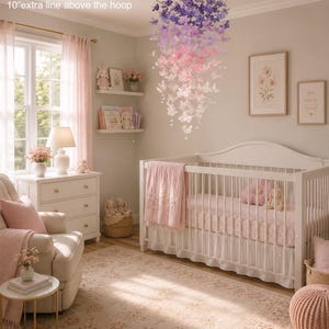 Schmetterlingsmobile in voller Größe/Schmetterlings-Babybettmobile/Lila/Rosa Schmetterlinge/Mädchenzimmer/Babyparty/Kinderzimmerdeko/Kinderzimmermobile/Babyzimmer. Bild 3