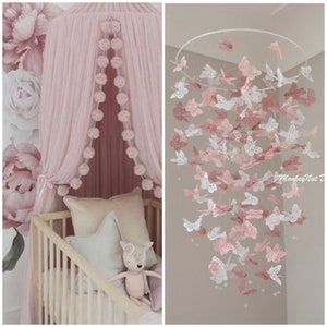 Móvil de mariposa en color MALVA ROSA POLVORIENTE, rubor blanco claro/regalo para baby shower/móvil para habitación de bebé/móvil para dormitorio de niña/decoración para habitación de bebé/regalo de cumpleaños.