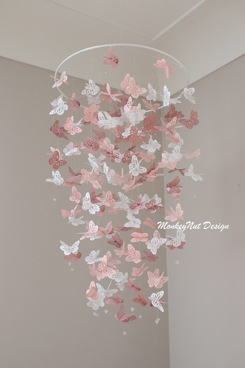 DUSTY ROSE MAUVE blush, light blush white butterfly mobile/Baby shower gift/Nursery Mobile/Girl bedroom Mobile/Nursery Decor/birthday gift. image 7