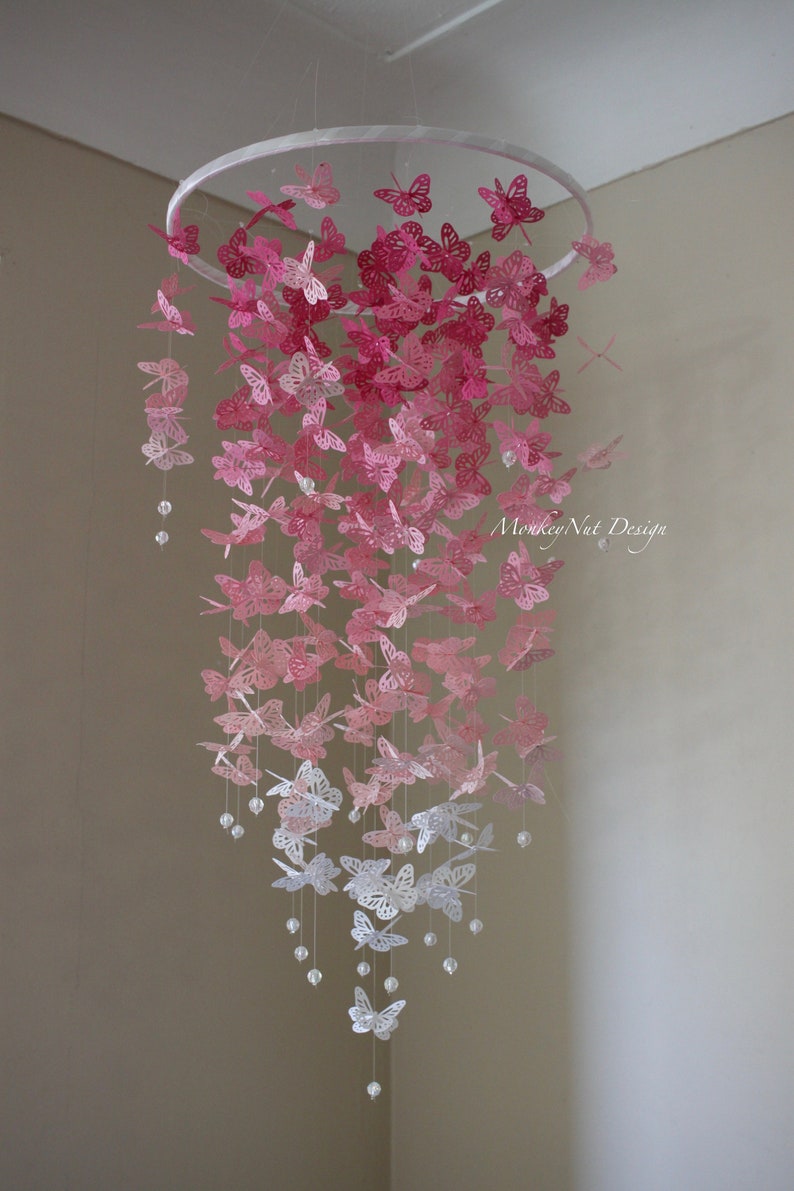 Full-bodied Pink ombre Butterfly Crib Mobile/Monarch butterfly mobile/Pink Butterflies/Nursery Mobile/Baby shower/Nursery Decor/Birthday image 6