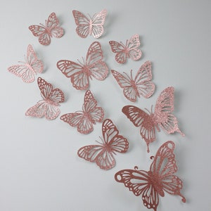 Grands papillons muraux rose poudré brillant scintillants/12 pièces/3D/décoration de chambre de bébé/papillons/autocollants de papillons/chambre de fille/mobile/douche de bébé.