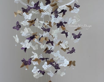 Prune/raisin Violet Papillon Mobile/crème/blanc/or papillon mobile/Baby shower/Cadeau/Crib Mobile/Nursery Decor/Nursery mobile