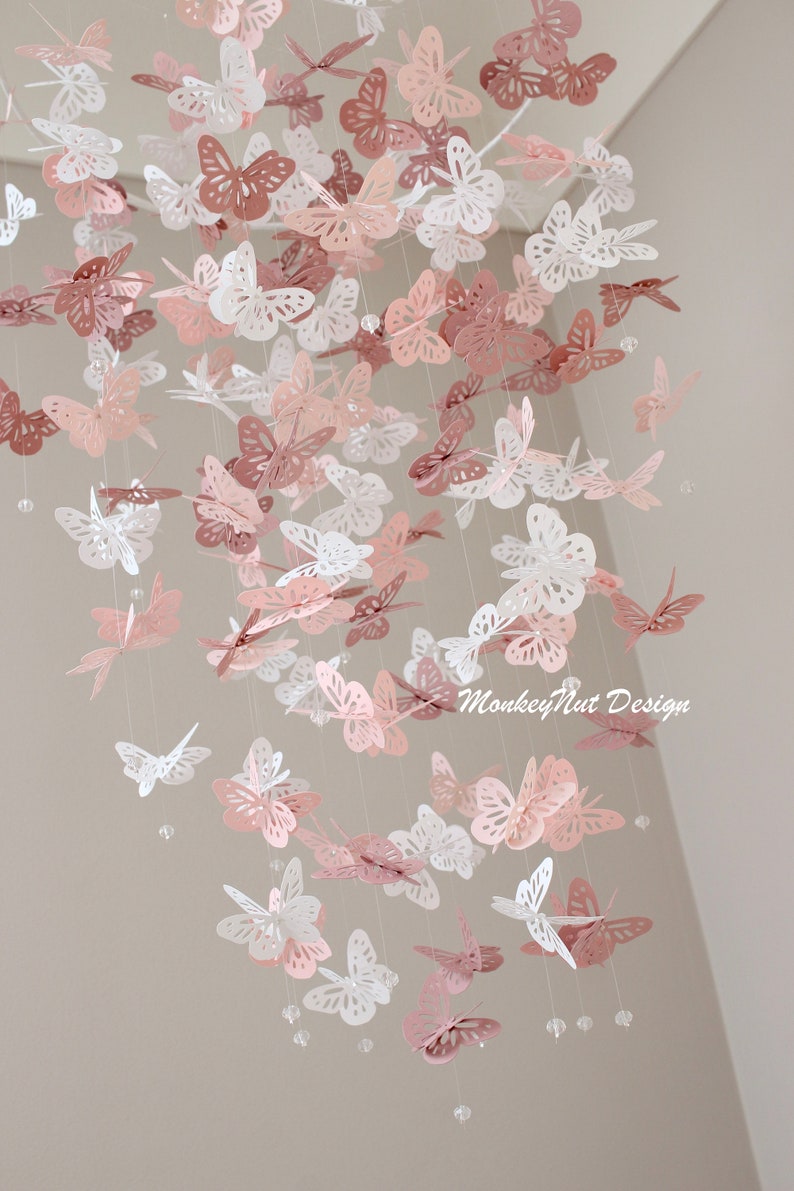 DUSTY ROSE MAUVE blush, light blush white butterfly mobile/Baby shower gift/Nursery Mobile/Girl bedroom Mobile/Nursery Decor/birthday gift. image 8