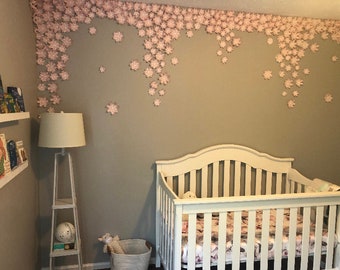 GORGEOUS tiny flowers wall decal/Wall paper flower/Pink paper flower/Paper flowers/Nursery decor/Nursery backdrop/Girl bedroom/baby shower