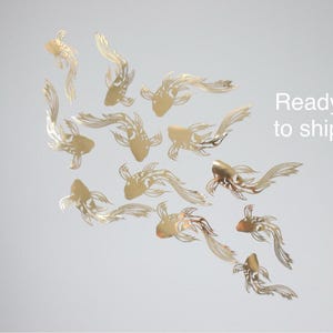 Grand papier cartonné doré métallique, poissons koi, 12 pièces, décoration pour chambre de bébé, stickers muraux pour papillons, chambre de garçon, nautique, mobile, cadeau pour baby shower, sous-marin.