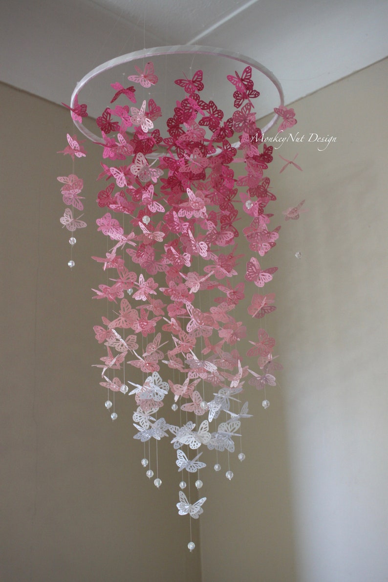 Full-bodied Pink ombre Butterfly Crib Mobile/Monarch butterfly mobile/Pink Butterflies/Nursery Mobile/Baby shower/Nursery Decor/Birthday image 4