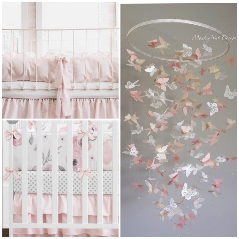 Butterfly Mobile:Pink/Blush/Champagne/Taupe/White/Baby shower/Nursery Mobile/Baby Girl Mobile/Girl bedroom Mobile/Nursery Decor/Gift/Custom. image 6