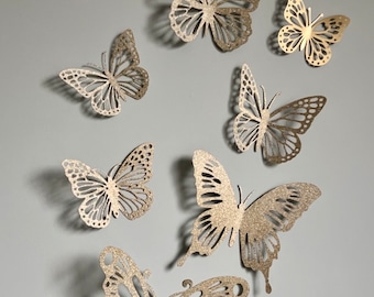 Large shimmering Gold wall Butterflies/12pcs/Nursery decor/3D large butterflies/butterflies decals/girl bedroom/mobile/baby shower gift.