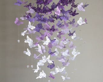 FULL bodied Butterfly mobile/Monarch Butterfly Chandelier Mobile/Purple/white ombre Butterflies/Kids room/Baby shower/Butterfly Crib Mobile