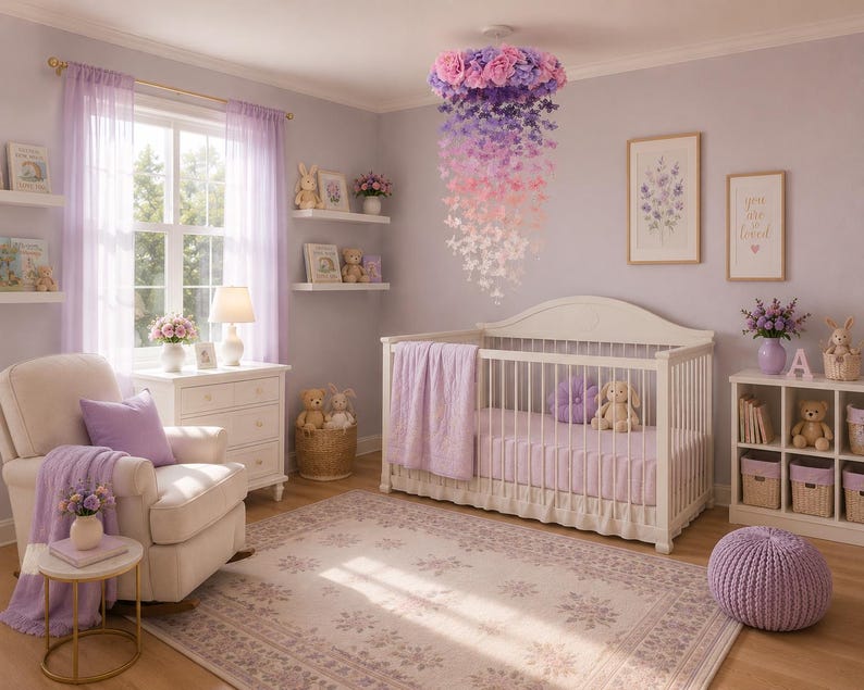 Schmetterlingsmobile in voller Größe/Schmetterlings-Babybettmobile/Lila/Rosa Schmetterlinge/Mädchenzimmer/Babyparty/Kinderzimmerdeko/Kinderzimmermobile/Babyzimmer. Bild 6