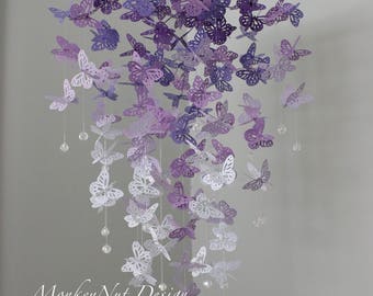 Purple Butterfly mobile/Monarch Butterfly Chandelier Mobile/Kids room/baby mobile/Baby shower/Butterfly Crib Mobile/Nursery Decor/ribbon.