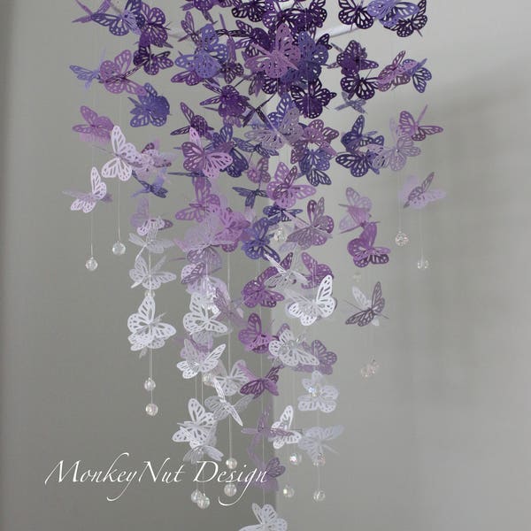 Purple Butterfly mobile/Monarch Butterfly Chandelier Mobile/Kids room/baby mobile/Baby shower/Butterfly Crib Mobile/Nursery Decor/ribbon.