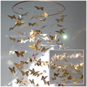 Kleine gouden vlinder mobiel/gouden hoepel/babymobiel/luifel/babymobiel/babykamer/decoratie meisjeskamer/gouden wiegmobiel/babyshowercadeau.