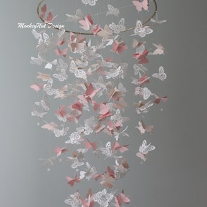 Butterfly Mobile:Pink/Blush/Champagne/Taupe/White/Baby shower/Nursery Mobile/Baby Girl Mobile/Girl bedroom Mobile/Nursery Decor/Gift/Custom. image 3