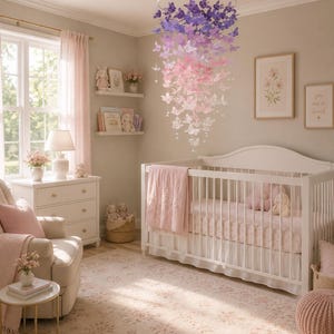 Schmetterlingsmobile in voller Größe/Schmetterlings-Babybettmobile/Lila/Rosa Schmetterlinge/Mädchenzimmer/Babyparty/Kinderzimmerdeko/Kinderzimmermobile/Babyzimmer. Bild 7
