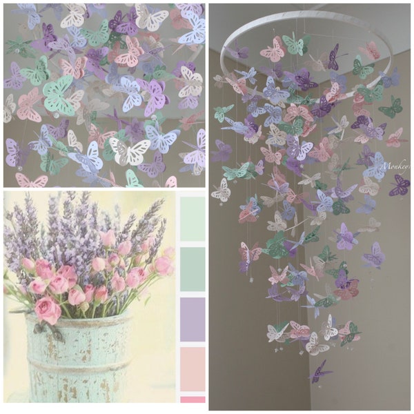 Butterfly Mobile/crib mobile/Pink/lilac/White/Purple/mint sage/nursery mobile/Baby shower/Baby nursery/baby mobile/nursery Decor/girl room.
