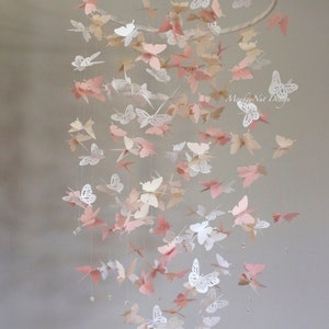 Butterfly Mobile:Pink/Blush/Champagne/Taupe/White/Baby shower/Nursery Mobile/Baby Girl Mobile/Girl bedroom Mobile/Nursery Decor/Gift/Custom. image 9