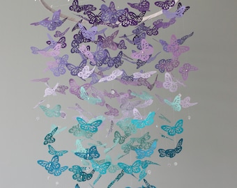 Single layer Purple and teal Butterfly mobile/turquoise/Sea foam/nursery crib Mobile/Girl room/Baby shower/Butterfly Mobile/Nursery Decor/