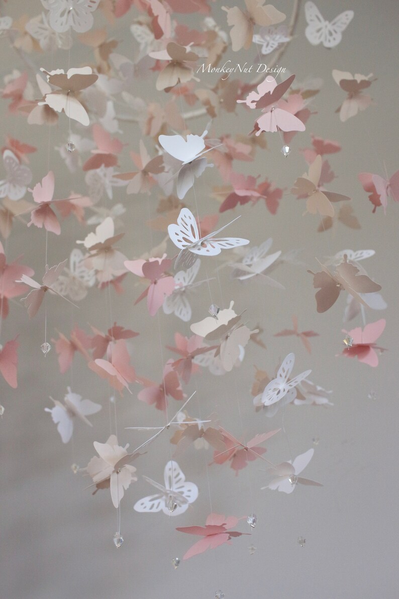 Butterfly Mobile:Pink/Blush/Champagne/Taupe/White/Baby shower/Nursery Mobile/Baby Girl Mobile/Girl bedroom Mobile/Nursery Decor/Gift/Custom. image 10