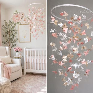 Schmetterlingsmobile: Rosa/Blush/Champagner/Taupe/Weiß/Babyparty/Kinderzimmermobile/Mädchenmobile/Mädchenzimmermobile/Kinderzimmerdeko/Geschenk/Individuell.