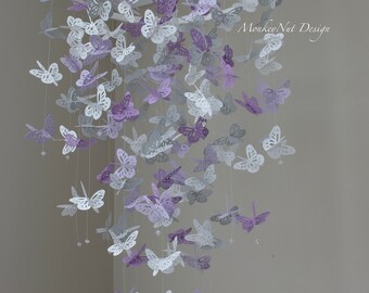 Purple/gray/white Butterfly mobile/Baby shower gift/Baby shower decor/Nursery Mobile/Baby Mobile/Baby Girl Mobile/Nursery Decor/backdrop