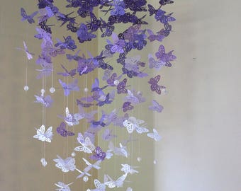 Mobile papillon/Mobile lustre papillon monarque/Papillons violets et blancs/Chambre d'enfant/Bouche bébé/Mobile pour lit de bébé/Décor chambre de bébé