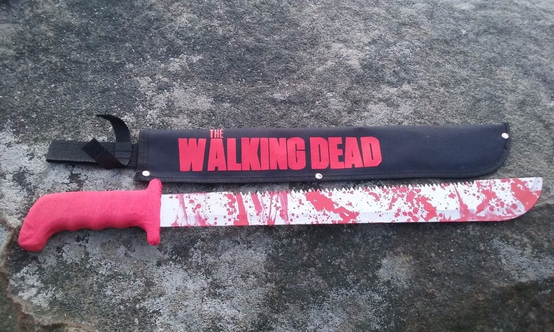 The Walking Dead Rick Grimes Red Handle Machete Prop With Blood Spatter