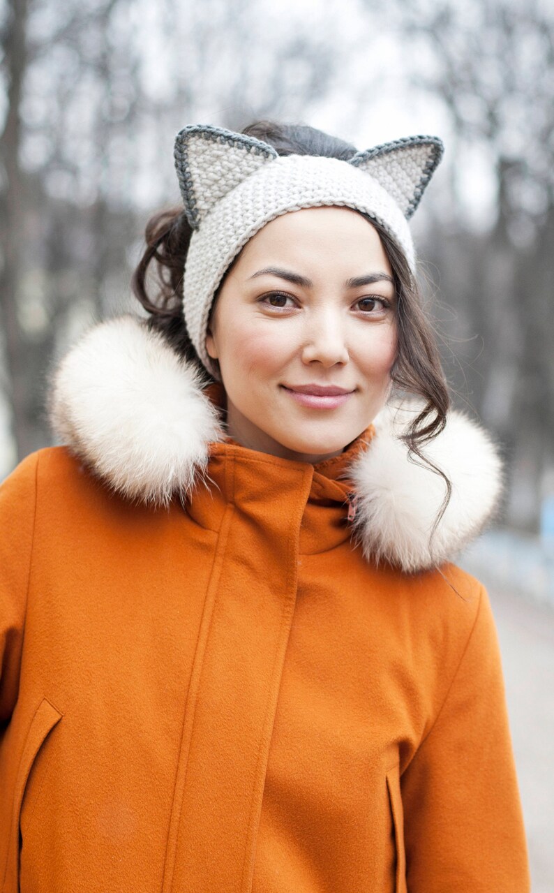 Gray Cat headband Cat ears headband Cat ear warmer Etsy