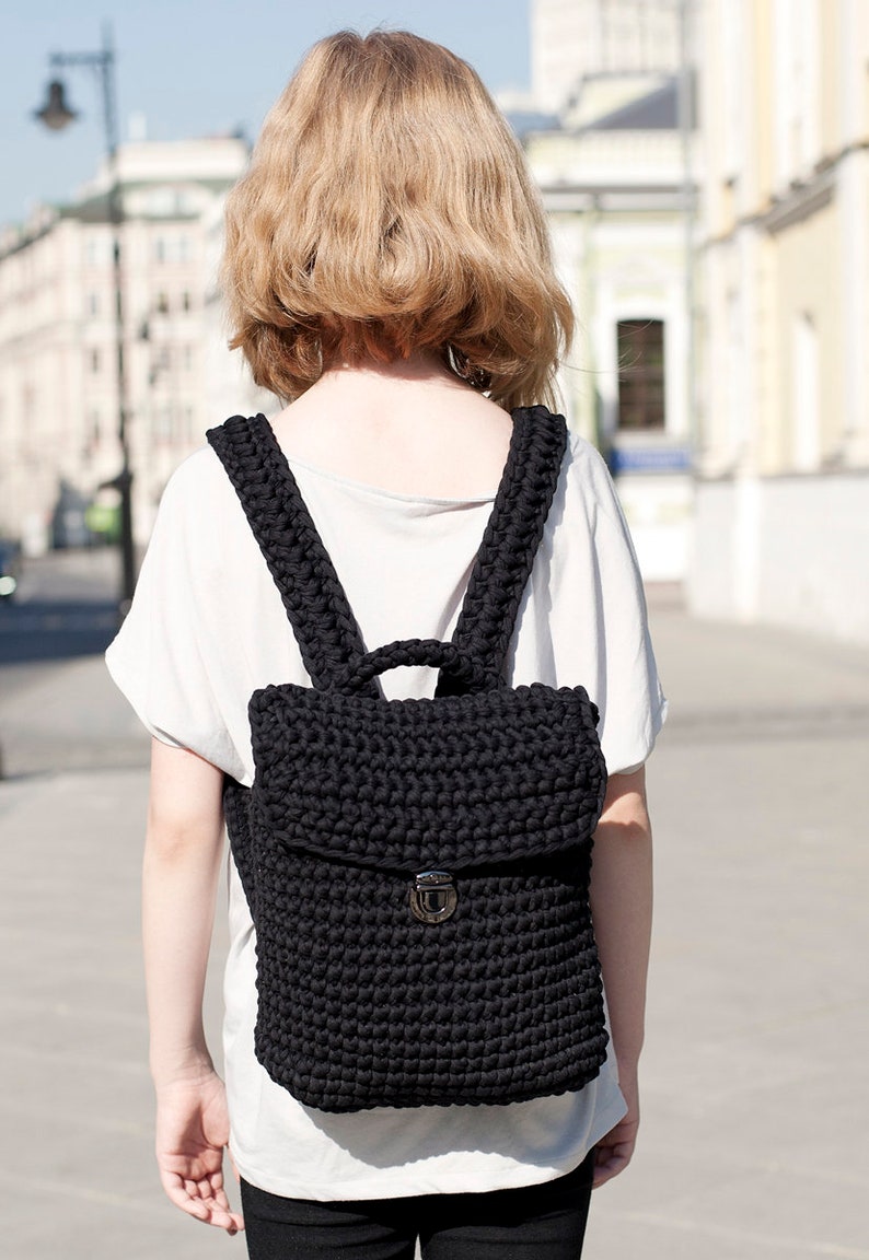 Black backpack Crochet backpack Stylish backpack Etsy
