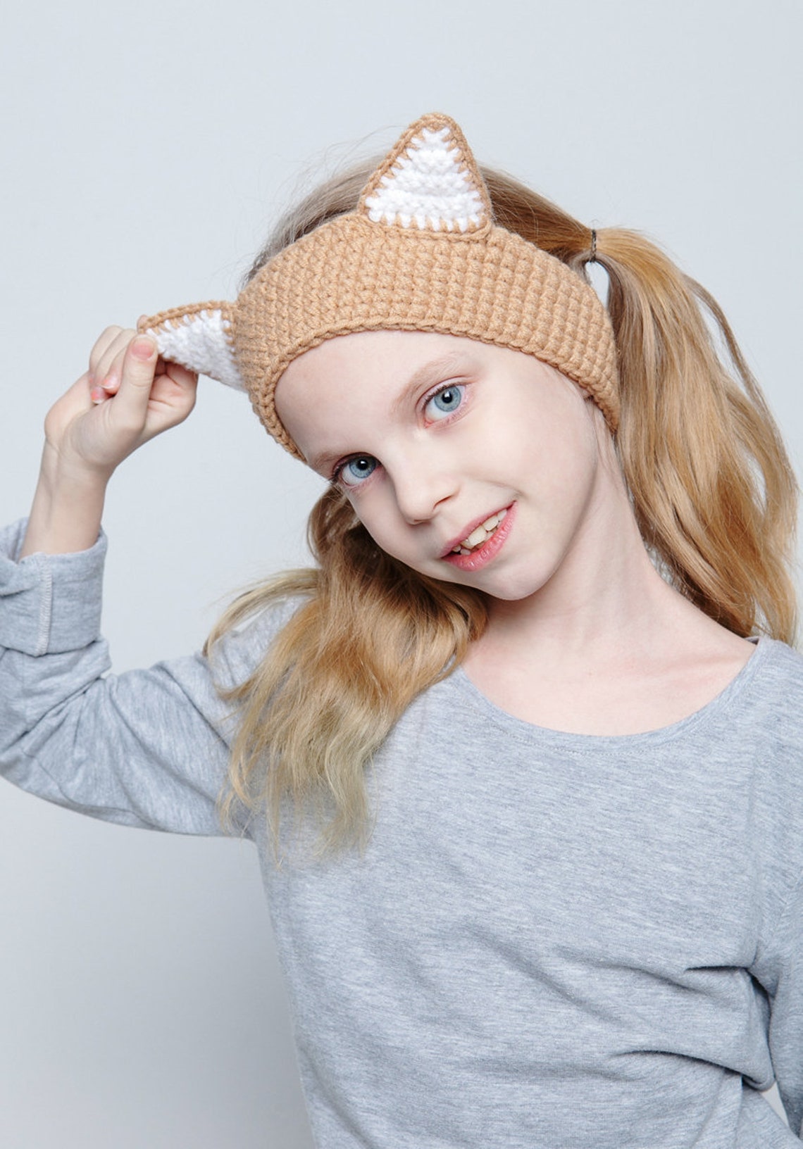 Beige cat headband Cat ears headband Cat ear warmer Cat Etsy